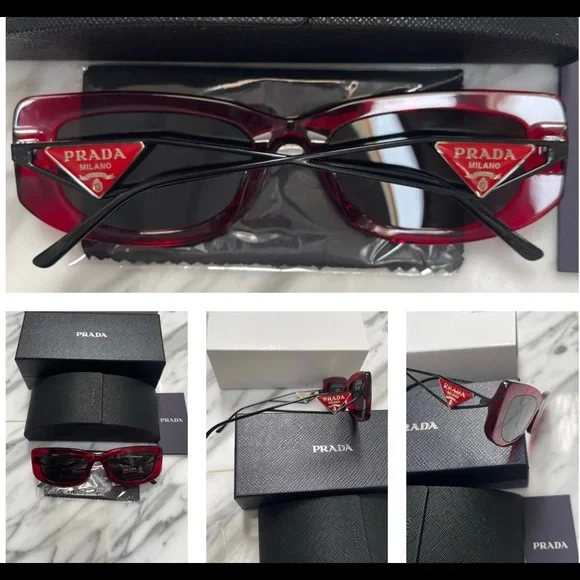 PRADA ULTRA COOL RED FRAMES &METAL ARMS THAT FEATURE THE SIGNATURE TRIANGLE LOGO - Picture 16 of 16